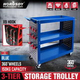 Blue 3-Tier Tool Cart Storage Trolley Toolbox Workshop Garage Organiser 150kg Blue V465-95239