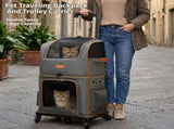 Grey Double Layer Pet Backpack and Trolley Carrier - Foldable Large Capacity Design, Breathable Mesh V888-ELOSUNG52954