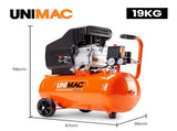 UNIMAC 24L 2.0HP Air Compressor, Direct Drive, 2 Couplers for Airtools Tyre Inflation, Portable, V219-ACMELEUM250A