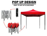 3x3m Pop Up Gazebo Outdoor Tent Folding Marquee Party Camping Market Canopy w/ Side Wall - red V610-GAR-3X3-SI-RE