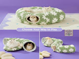 2-in-1 Cat Tunnel Bed Blue Daisy 80cm - Plush Donut Pet Cave & Play Tube - Detachable Washable V888-ELOSUNG41374