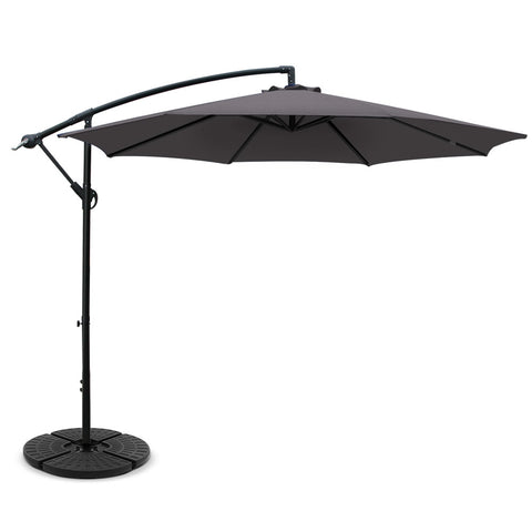 Instahut 3m Outdoor Umbrella w/Base Cantilever Beach Garden Patio Charcoal UMB-BAN-50-48-CO