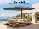 Instahut Outdoor Umbrella 3m Solar LED Offset Cantilever Patio Parasol Charcoal UMB-ROMA-LED-8RIB-CO