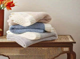 Beige and White Plush Chenille-Knit Throw Blanket - Soft Cozy Polyester for Bed & Sofa Textured V888-ELOSUNG27858