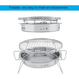 1 Piece Mini Charcoal BBQ Grill, Foldable Stainless Steel Round Camping Grill for Picnics, Patios V1189-LC-HW-00255