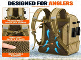 40L Khaki Fishing Tackle Backpack - Large Fishing Gear Storage Bag with Tackle Boxes Storage, Rod V888-ELOSUNG55760