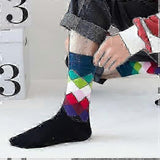 12 Pairs Mens Rhombus Basketball Socks Gradient Pattern Sports Crew Socks V1263-JX-4222
