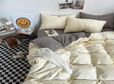 Light yellow and light gray Washed Cotton Bedding Set - Solid Color Fitted Sheet Style, 4-Piece Set V888-ELOSUNG48727