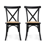 Artiss 2x Dining Chairs Rattan Wooden Kitchen Accent Chair Cafe Lounge Rubber Wood DINC-G-RA-BKX2