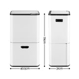 Cefito 63L Rubbish Bin 3 Compartment Carbon Steel Split Door Trash Can White RB-63L-3C-WH