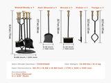 Fireplace Tool Set, 5 PCS Tool Set and Holder with Five-Prong Stand, Tongs, Ash Shovel, Brush, V952-BLGJTJ5JTWZGPZ6MX001V0