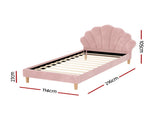 Artiss Bed Frame King Single Size Scallop-Shape Bedhead Beds Base Pink Velvet Fabric BFRAME-G-ROSY-KS-PK-AB