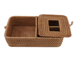 Rattan Tissue Box Square Handmade Decorative Napkin Holder with 2 Compartments Lid Remote Control V1294-YM0901-3117240032311