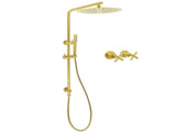 WELS Brushed Gold Twin Shower Large Round 12" Rain Head Metal Handheld Silde Wall Rail New Luxury V1233-S4902ABGSS019CBGKSR112GKCR201BG