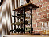 CARLA HOME Wine Rack Countertop Wooden & Metal Holder for 6 Bottles & 2 Glasses LSB-36089