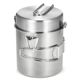 1L Stainless Steel Cooking Kettle Portable Outdoor Camping Backpacking Pot with Foldable Handle V1366-AZ2-W-18580
