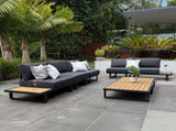 Modern Outdoor 7 Piece Lounge Set with Slatted Polywood Design Tables V264-OTF-535A-BLK-7PC
