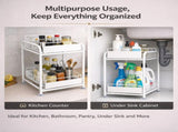 2 Tier Under Sink Storage Rack Kitchen Organizer Steel Frame with Removable Baskets & Suction Feet V324-HO-UNDSINKRACK-WH