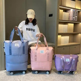 Pink Large Capacity Travel Bag with Expandable Design, Waterproof & Wet-Dry Separation, 360&deg Spinner V888-ELOSUNG13071