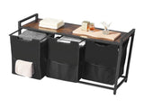 3 Section Laundry Sorter, Large Laundry Hamper with Metal Frame and Wooden Tabletop, Freestanding V952-XYLEKJSMCLS1B584D001V0