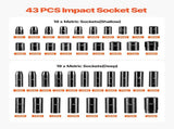 Impact Socket Set 43 Piece Impact, Standard Socket Assortment, Drive Socket Set 6-Point V952-CJTT43PC12INZJ001V0