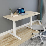 160cm Standing Desk Height Adjustable Sit Stand Motorised White Dual Motors Frame Maple Top V255-DMW-160M