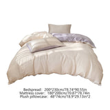 Solid Color Ice Silk Bedding Set 4 Pieces, Summer Breathable Sheets and Covers, Lightweight and V1366-AZ2-W-23187