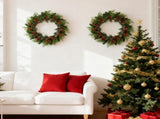 2 PCS 13 Inch Christmas Wreaths Sets for Doors Cabinets, Christmas Green Pine Wreath with Red V1258-DP02-C-2709