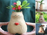 Clearance!Handmade Wooden Cat Vase Solid Wood Handmade Vase Solid Wood Cat Statue Vase Modern Shelf V1366-AZ2-W-21438