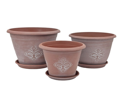 bulk 12 Patterned Plastic Garden Pot & Saucer Large Size 34x25cm V637-GRT38764