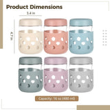 6 Set 16oz Glass Oatmeal Jars with Lids and Silicone Sleeves, Leak Proof Overnight Oat Jars, V1369-AZ3-W-08720