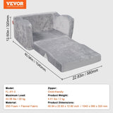 Baby Chair Foldable 2-in-1 Comfy Baby Lounger Couch Kids Sofa Grey V952-ETSF6354652INYQ5DV0
