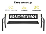 Gardeon Outdoor Garden Bench Seat Outdoor Furniture Steel 2 Seater Park Black GB-STEEL-XG282-BK
