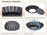 16PCS Mini Removable Bottom Tart Pans, 3" Nonstick Carbon Steel Fluted Cake Molds, Flower Shape Mini V1369-AZ3-W-08634