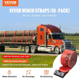 VEVOR Winch Straps, 10.2 cm x 9.1 m, 2.7T Load Capacity, 8.2T Breaking Strength, Truck Straps with V952-PGJPDHS4INCH3T7LFV0