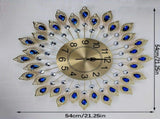 Blue Silver Peacock Wall Clock Crystal Wall Clock Home Decor Clock Large Wall Clock V1347-115-SIL-91045