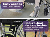 Equipmed Folding Manual Wheelchair Self Propelled, 24" Rear Wheels, Chrome Steel Frame, 46cm Wide V219-HELWLCEQ1EKA