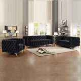 321 Seater Sofa Classic Button Tufted Lounge in Black Velvet Fabric with Metal Legs V43-SET-JAQS-3+2+1-BL
