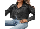 Women Oversized Denim Jacket Embroidered Beading Jeans Coat L V1192-AZ-W-20743