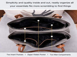 Top-Grain Leather Contrast Tote Large Capacity Commuter Shoulder & Handbag, Fabric Lining. V1232-ZPDJB-003