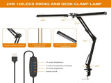 Neoglint D C5V 2A 24W 120LEDs Swing Arm Desk Lamp with Clamp Architect Table Light 3 Colors V1294-YM0901-LNEO271