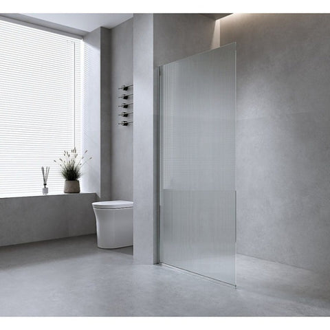 120cm Reeded Single Shower Glass Screen with Black Wall Channel & Round Pole V63-920491