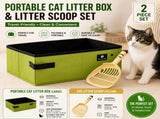 Travel Friendly Pet Toilet Kit - Green Portable Cat Litter Box and Yellow Scoop Set - Foldable V888-ELOSUNG53571