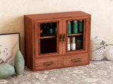 Wooden Desktop Storage Cabinet with Double Door and Drawers Clear Grain Retro Wooden Jewelry Box for V1294-YM0901-3117230286411