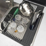 2 Pack Large Stainless Steel Roll Up Dish Drying Rack with Utensil Holder for Home Kitchen LSB-36044