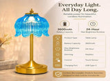 Cordless Table Lamp, Rechargeable Amber Glass Lotus Flower Lamp 3600mAh touch lamp with 3 color V1192-AZ-W-23127