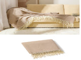 Khaki Elegant Herringbone Tassel Throw Blanket - Large Acrylic Faux Cashmere Soft Cozy Blanket for V888-ELOSUNG32116