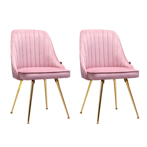 Artiss Dining Chairs Set of 2 Velvet Channel Tufted Pink UPHO-D-DIN203C-VEL-PKX2