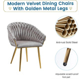 SERENIT Grey Modern Velvet Dining Chairs, Upholstered Living Room Chair with Woven Back and Golden V255-SE-GP1801-DC-GREY