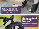 EQUIPMED Folding Transit Manual Wheelchair, Attendant Propelled, Steel Frame, Wide Seat, Comfortable V219-HELWLCEQB51A
